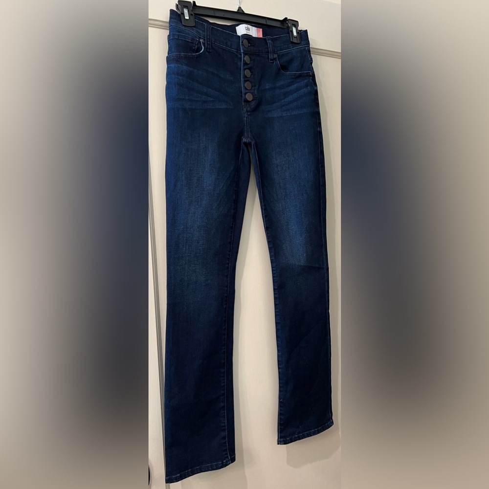 Cabi Jeans Style # 4327 Button Fly Straight Dark Wash Blue Indigo Denim, Size 2
